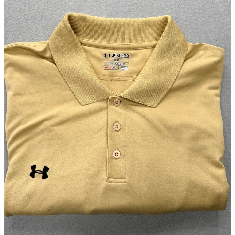 Under Armour HeatGear Polo Shirt Mens 3XL Light Yellow Golf Performance Loose